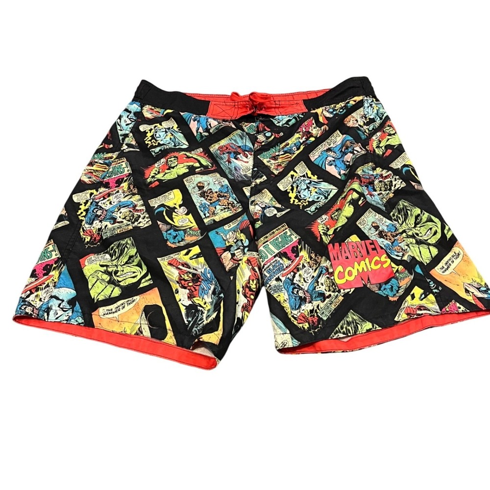 Marvel Comics Board Shorts Mens 34 Black Multi Color Superhero Retro M07094MH